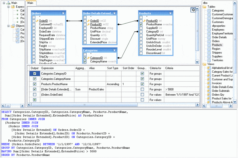 Active Query Builder allows defining grouping, sorting, and constructing criteria in a simple and direct way.